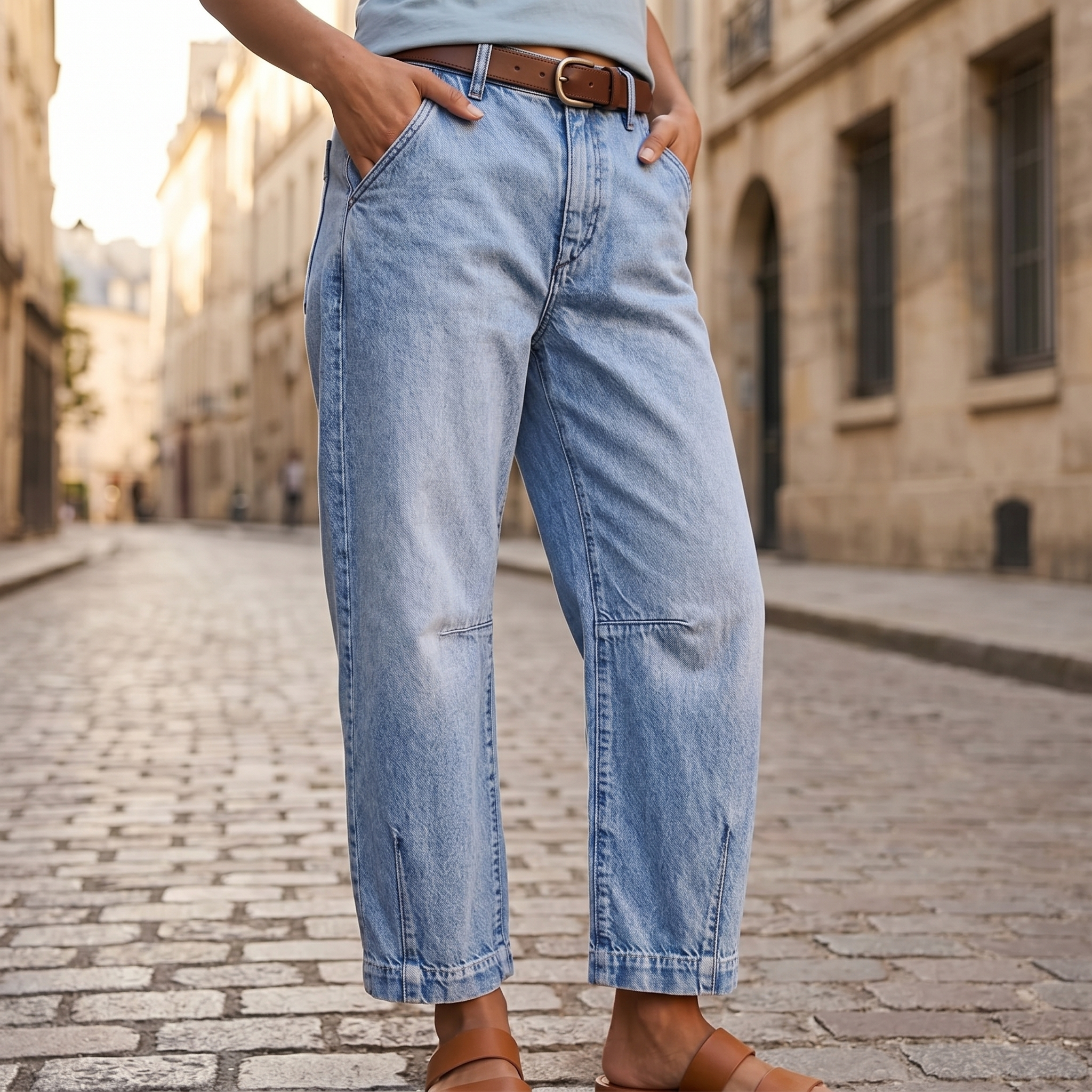  Women's High-Waisted Cropped Barrel Jeans