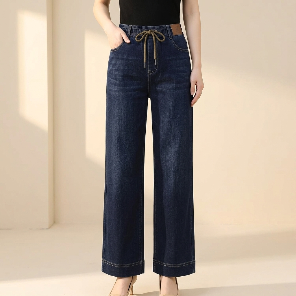 Drawstring Wide-Leg Comfort Jeans