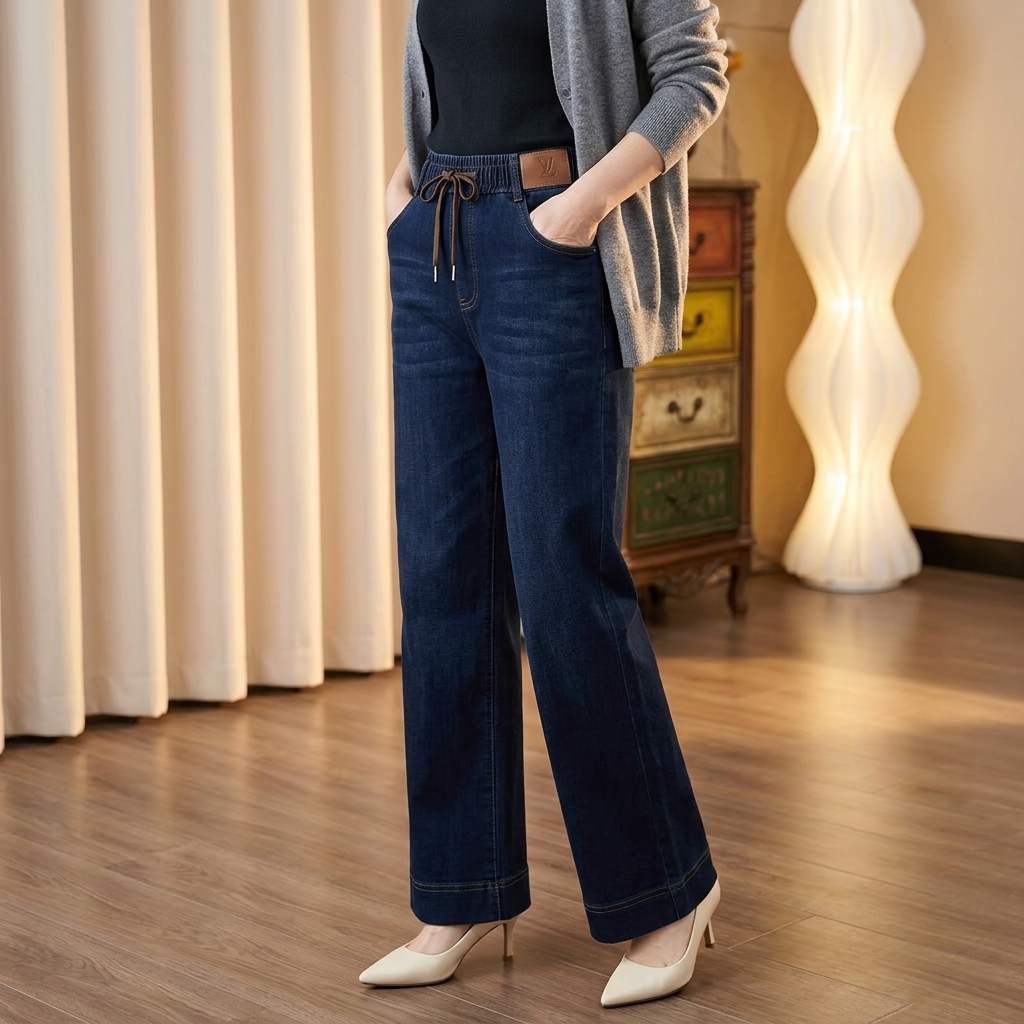 Drawstring Wide-Leg Comfort Jeans