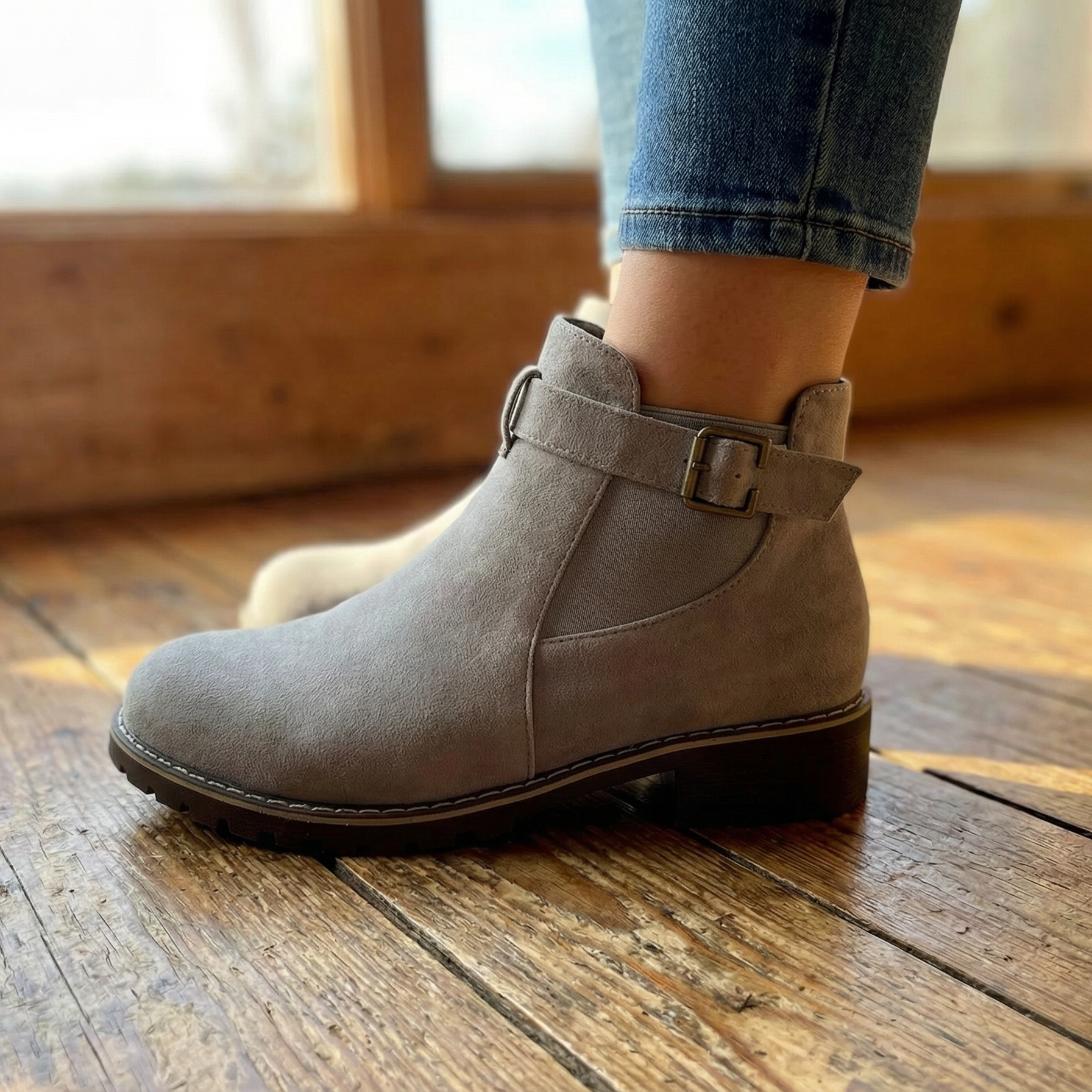 Women's Suede-Look Buckle Ankle Booties