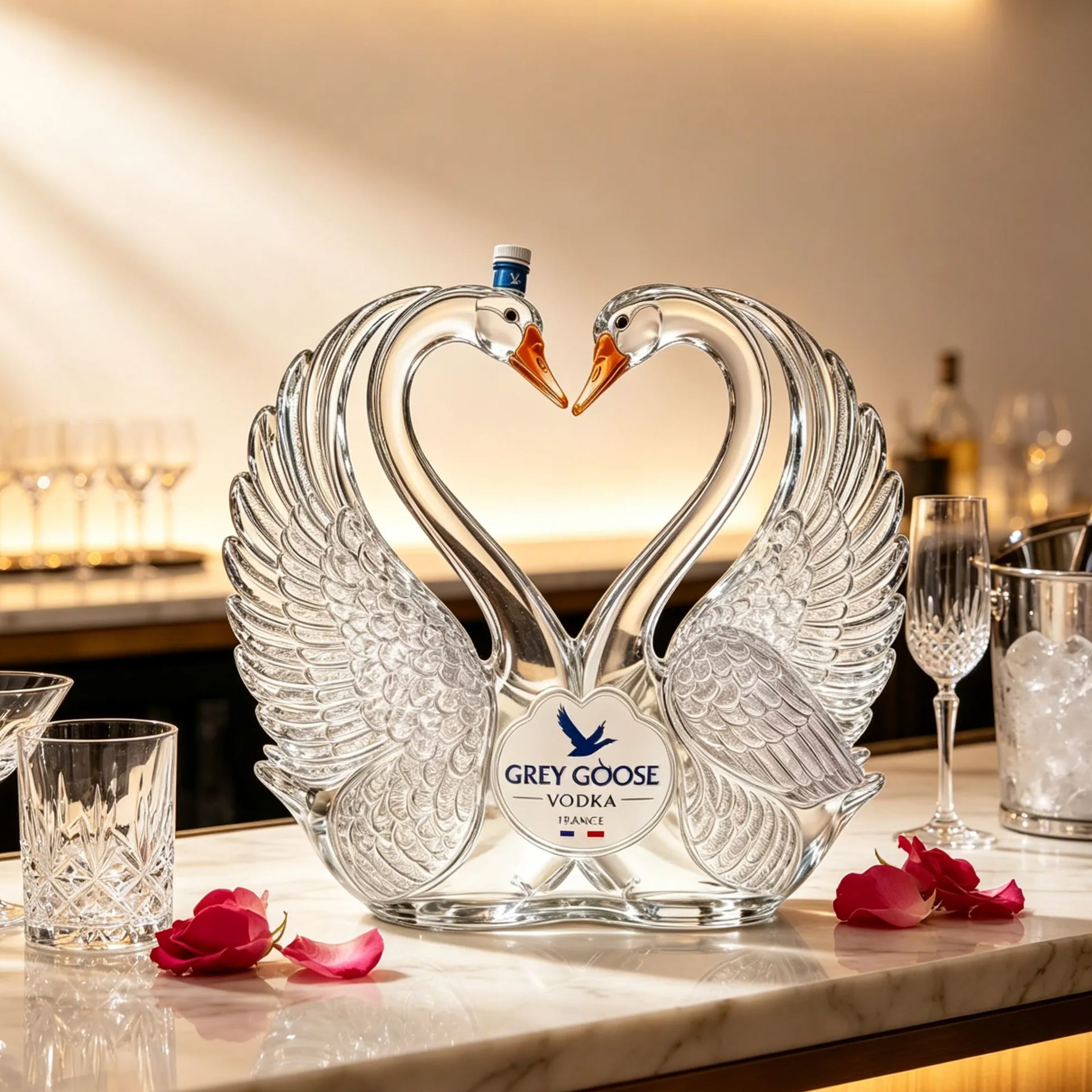 Elegantes Schwanen-Dekanter-Display – romantisches herzförmiges Herzstück für die Hausbar und luxuriöse Dekoration