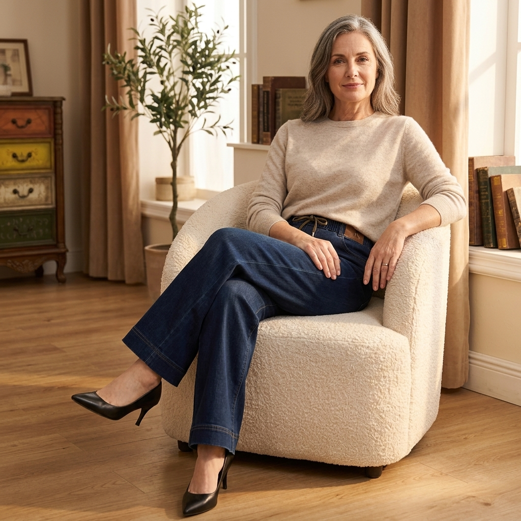 Drawstring Wide-Leg Comfort Jeans