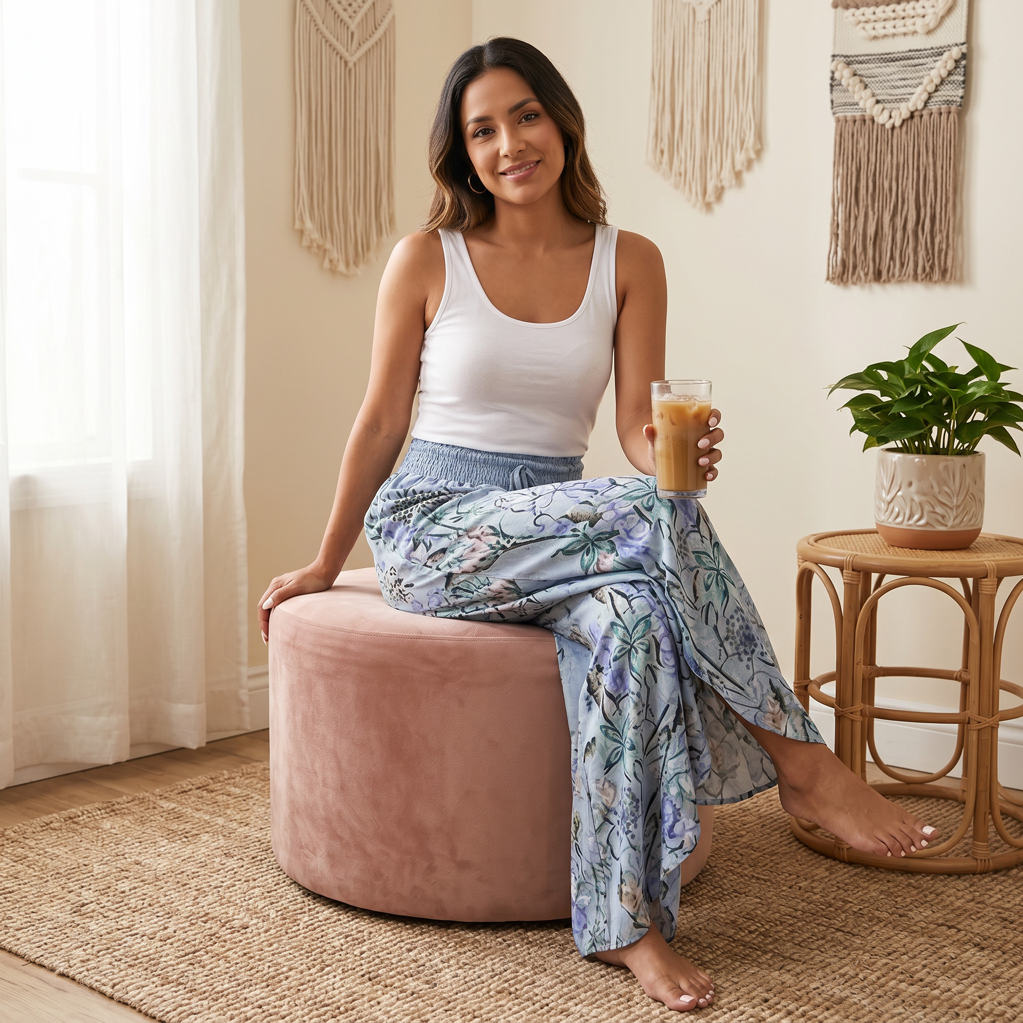 Women's Boho Floral Wide-Leg Pants