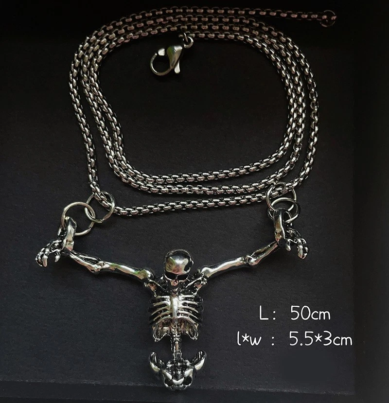 Silver-tone articulated skeleton pendant necklace
