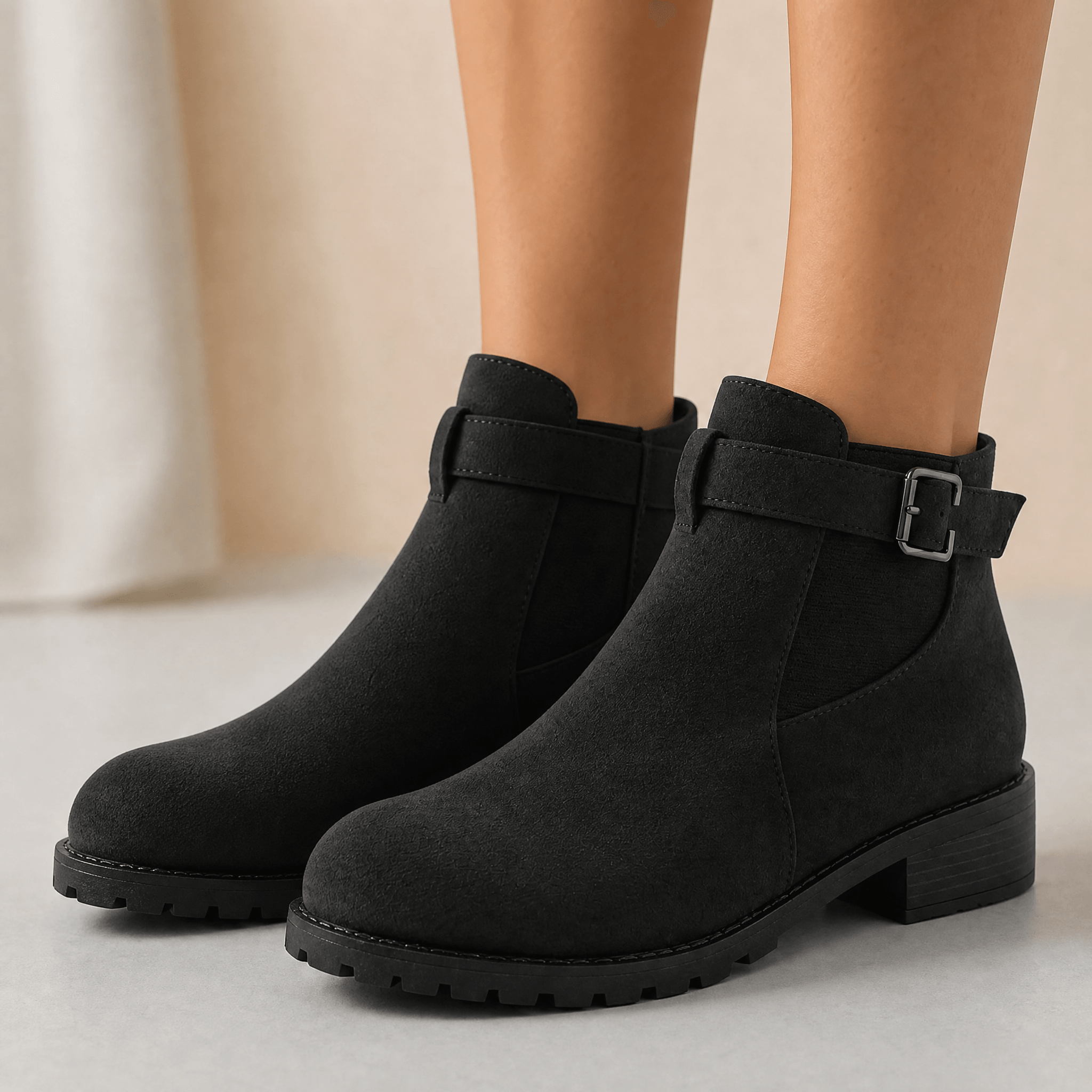 Women's Suede-Look Buckle Ankle Booties
