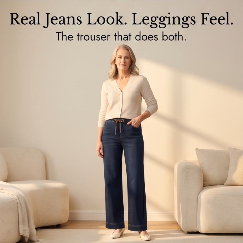 Drawstring Wide-Leg Comfort Jeans