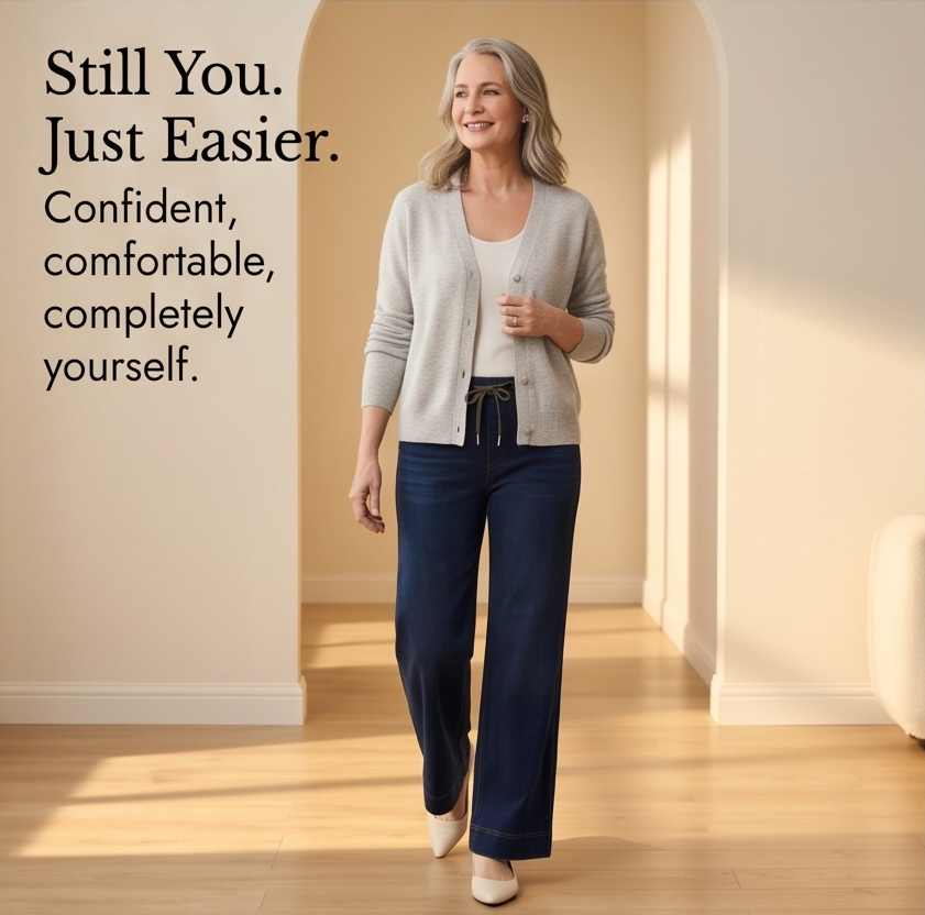 Drawstring Wide-Leg Comfort Jeans