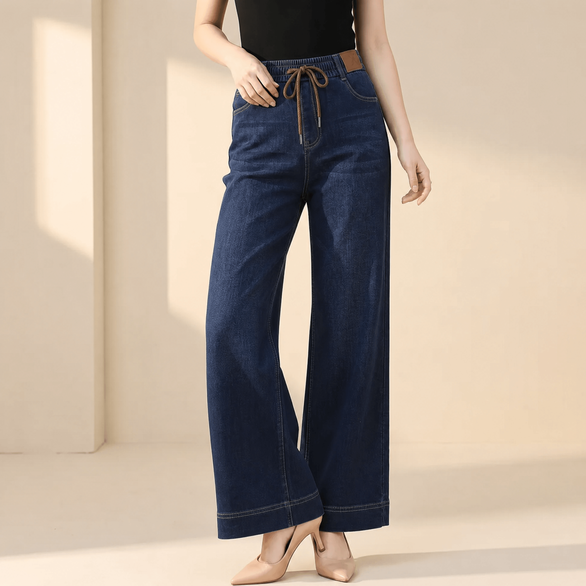 Drawstring Wide-Leg Comfort Jeans