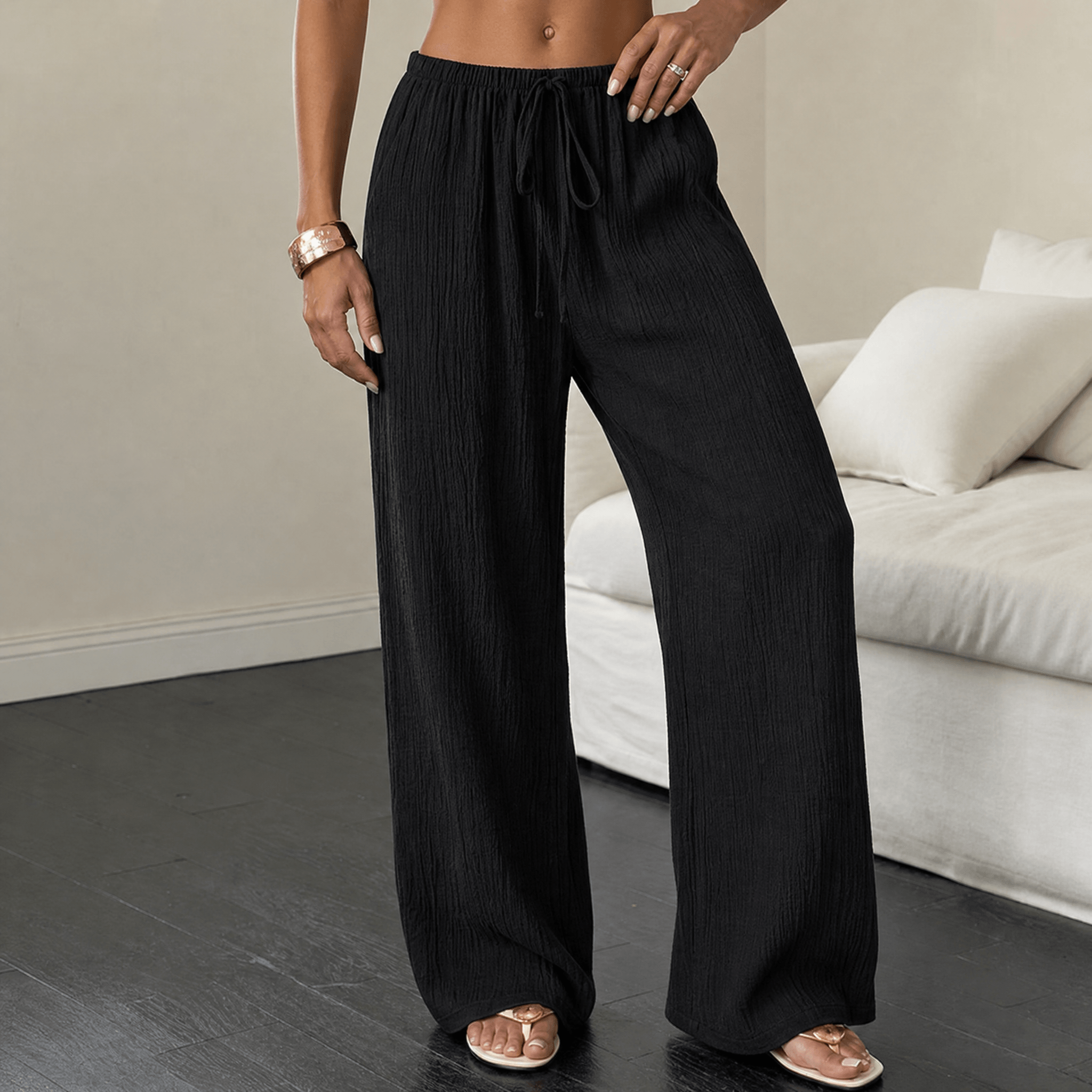 Crinkle Textured Wide Leg Pants