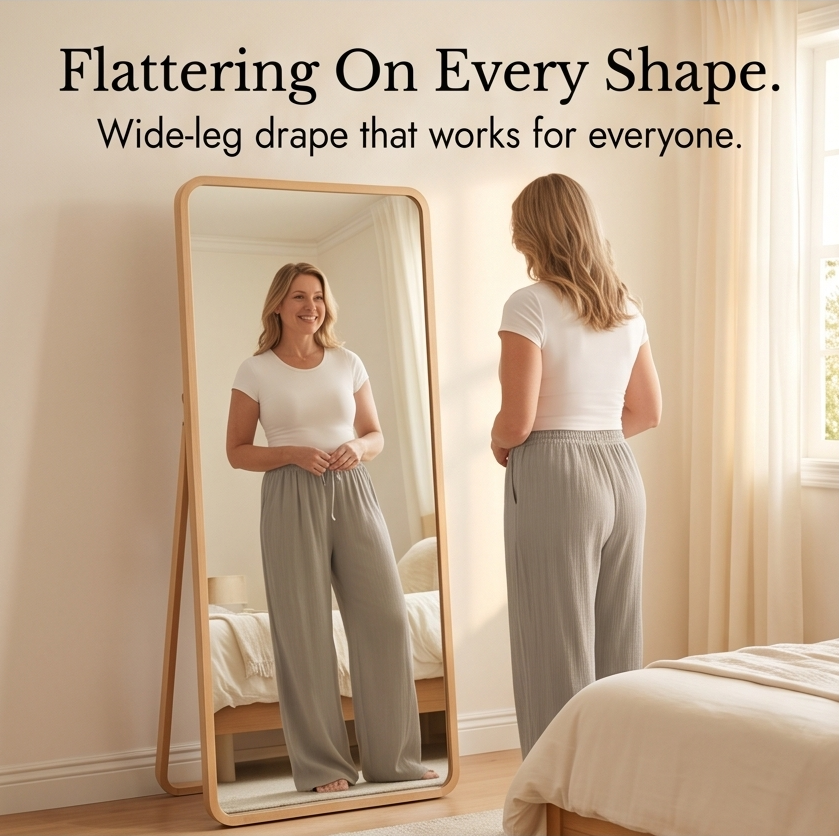 Crinkle Textured Wide Leg Pants