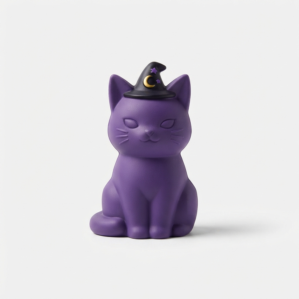 PuffyPal purple witch cat squishy figure