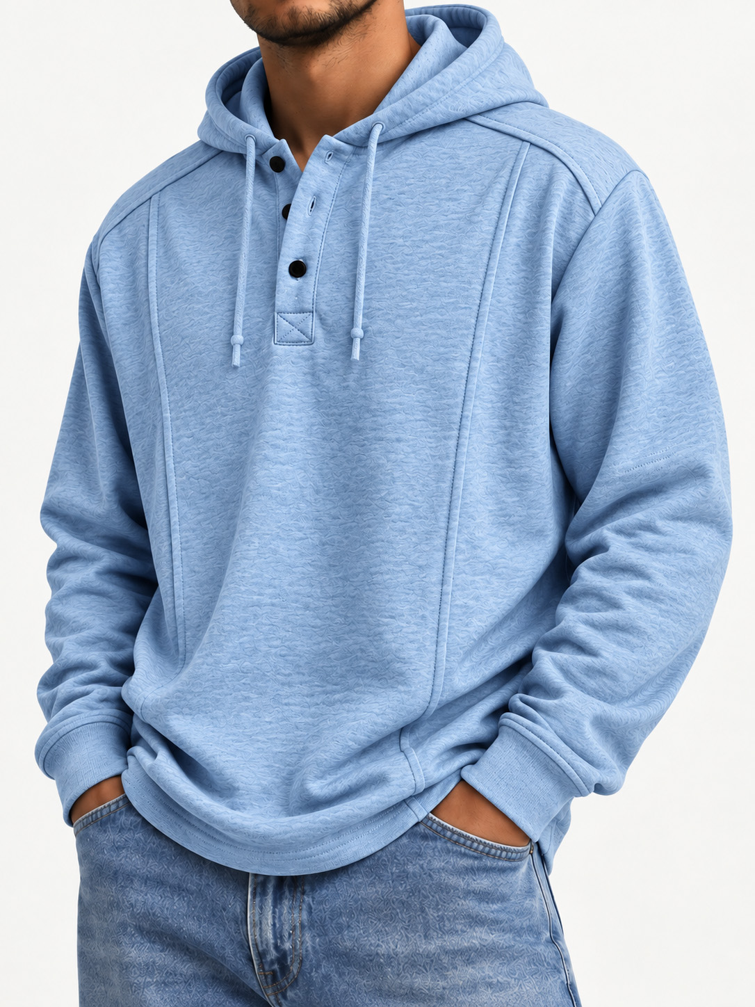 Men's Athletic Henley Hoodie in Blue