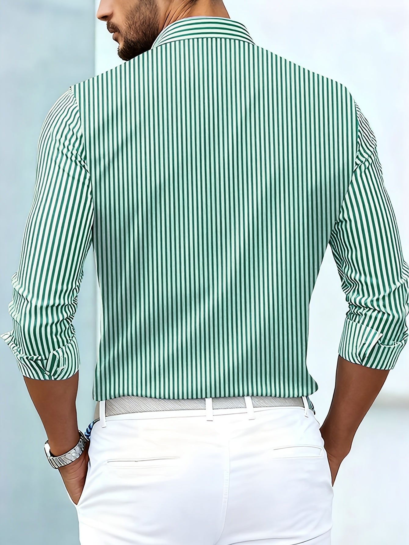 Emerson Vintage Striped Shirt in Green Back View