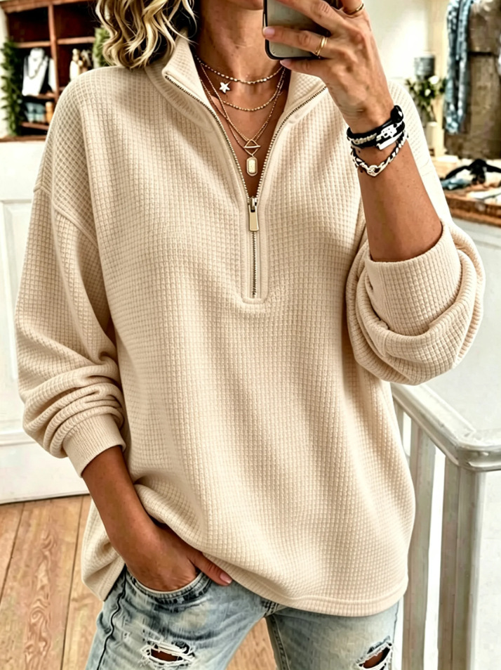 Oatmeal Beige Half Zip Pullover
