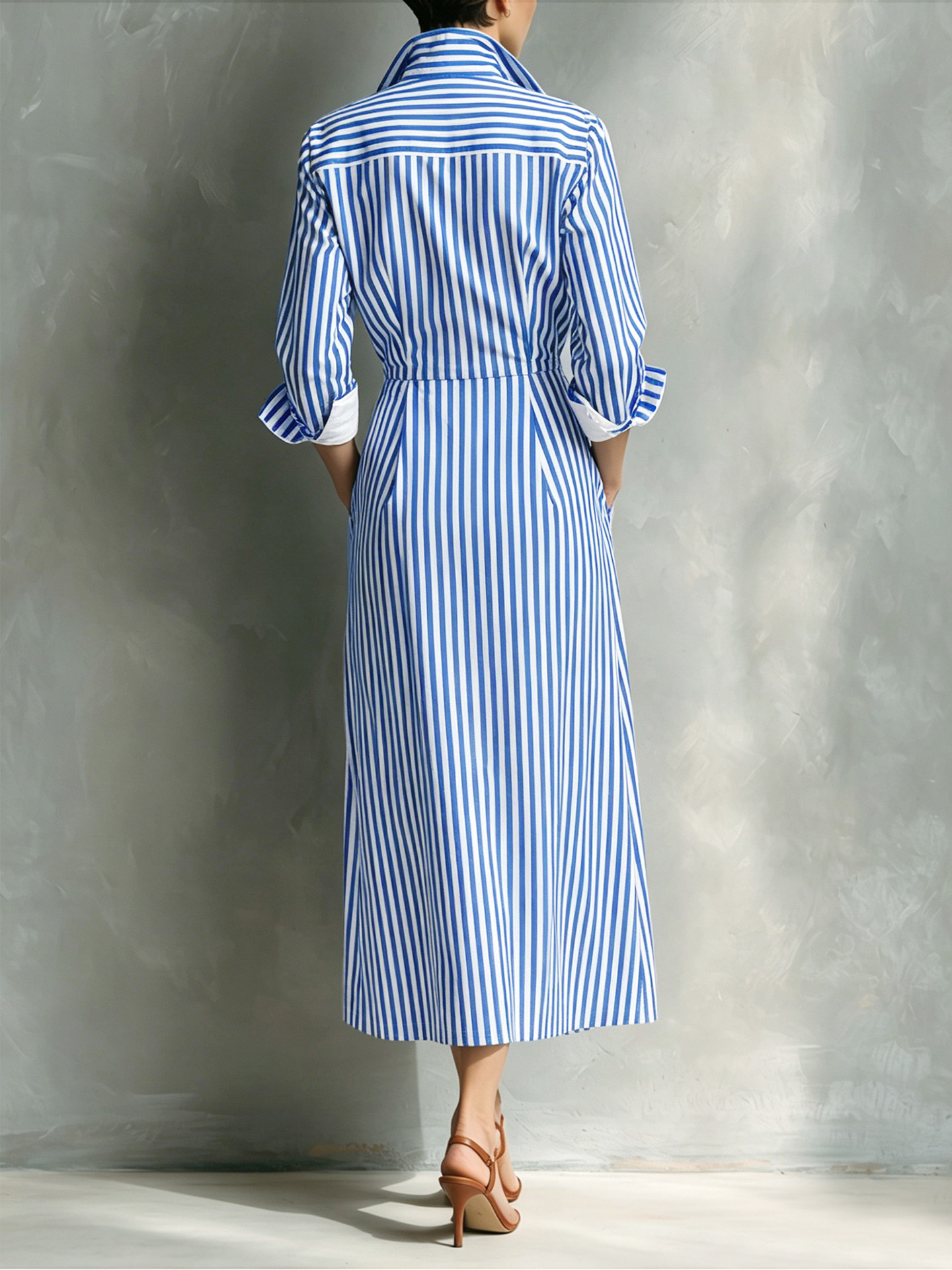 Women’s Striped Button-Down Midi Shirt Dress