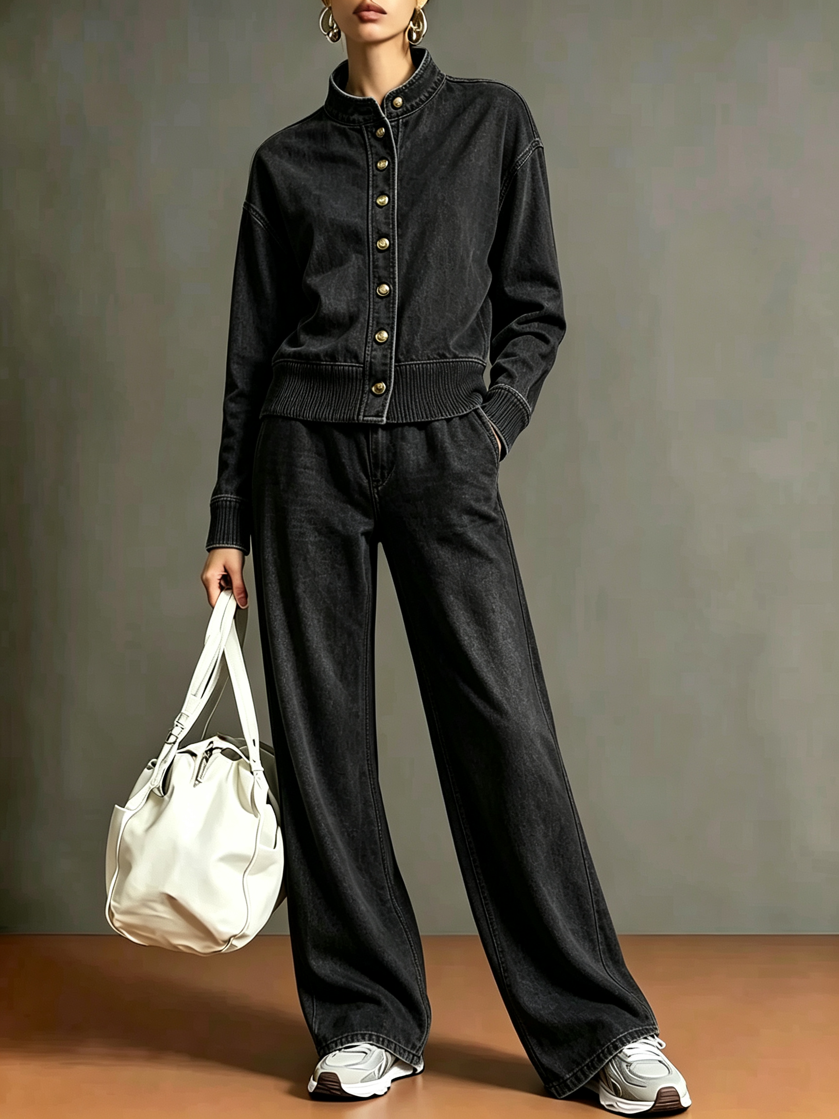 Denim Zweiteiler Set in Schwarz