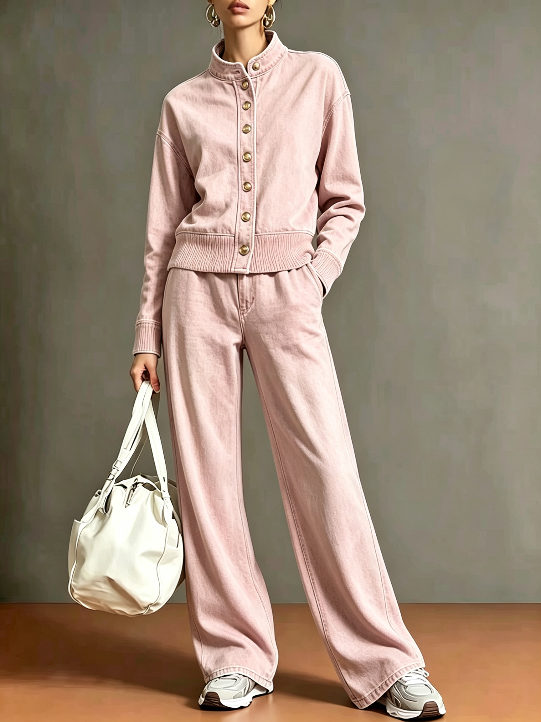 Denim Zweiteiler Set in Rosa