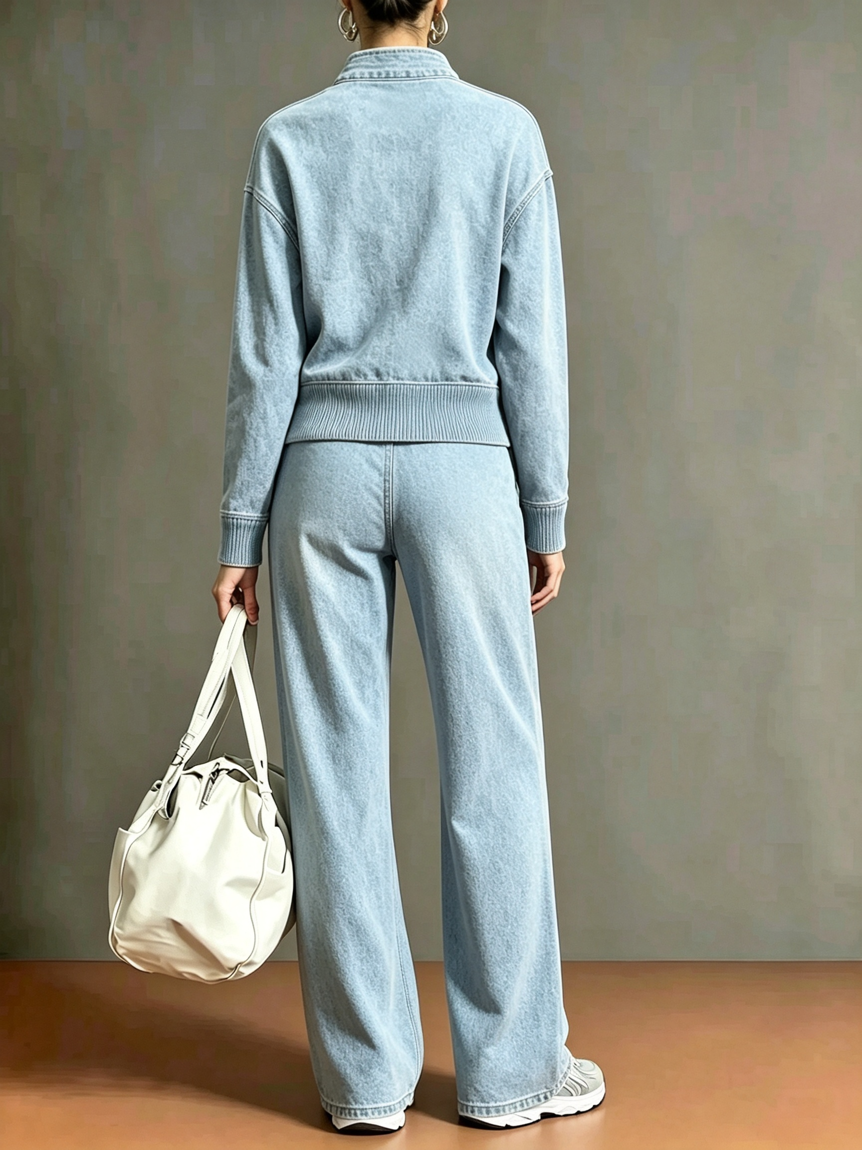 Denim Zweiteiler Set Rückendrapierung