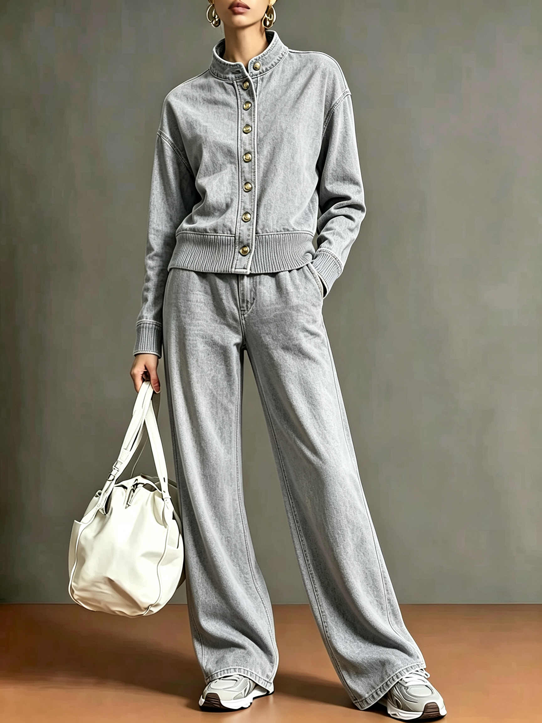 Denim Zweiteiler Set in Grau