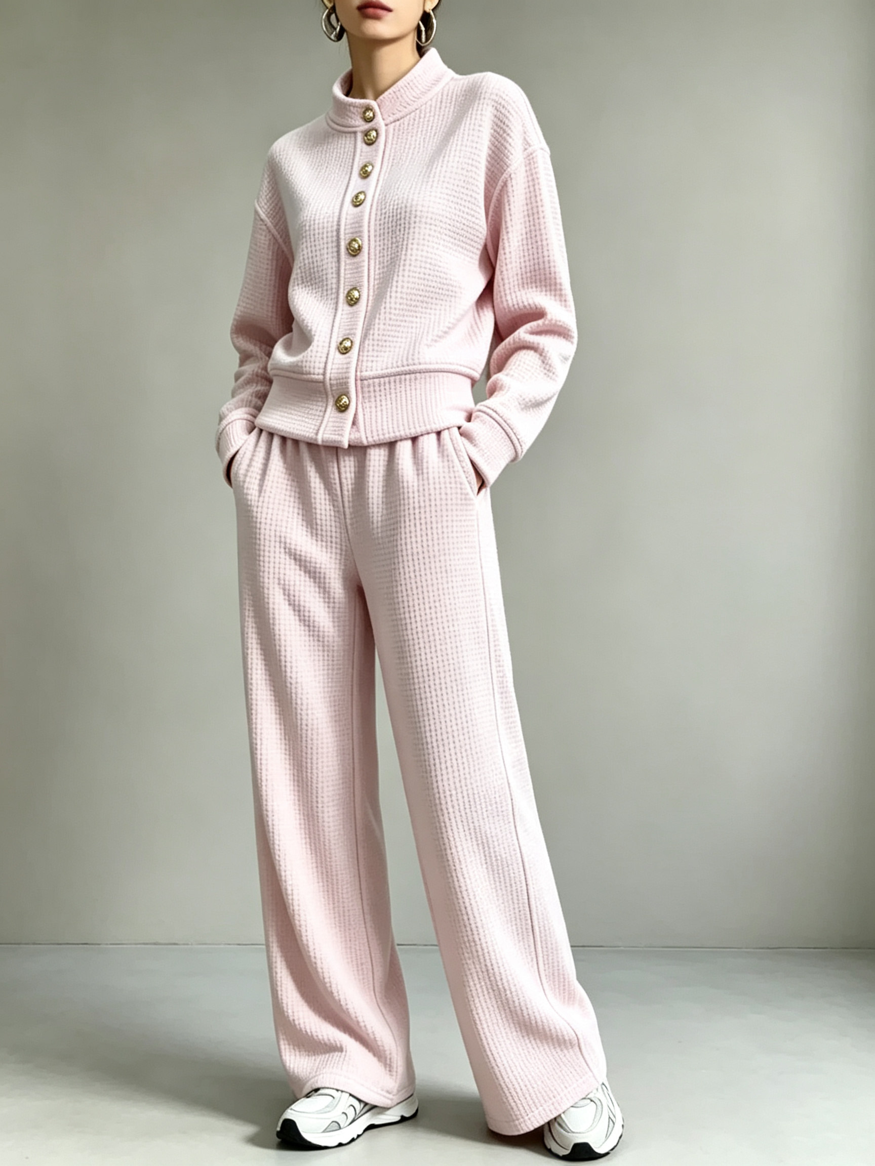 Waffle Knit Zweiteiler Set in Pink