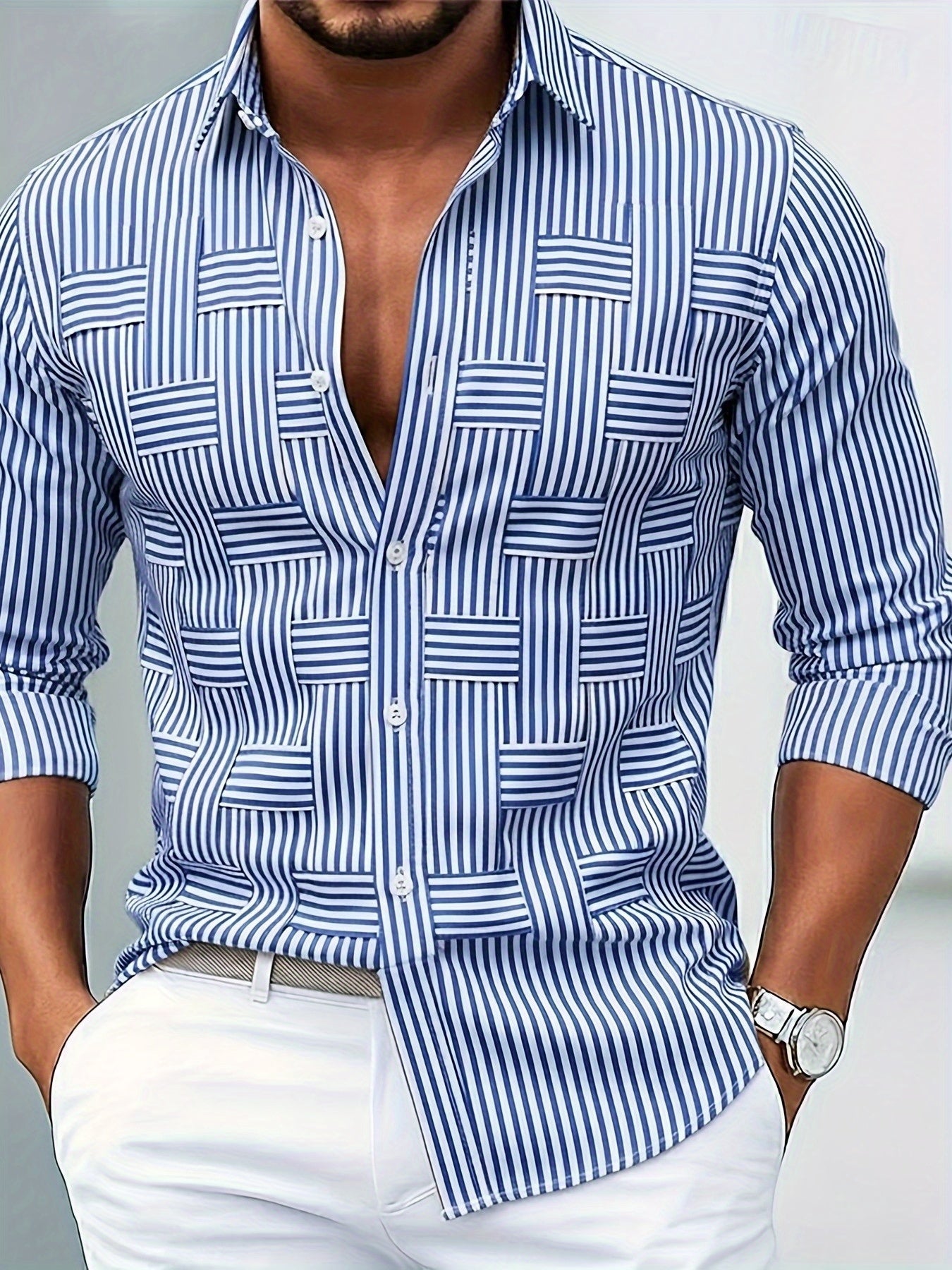 Emerson Men's Vintage Striped Long Sleeve Shirt in Sky Blue