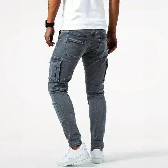 Cargo Denim Jeans in Noir Black
