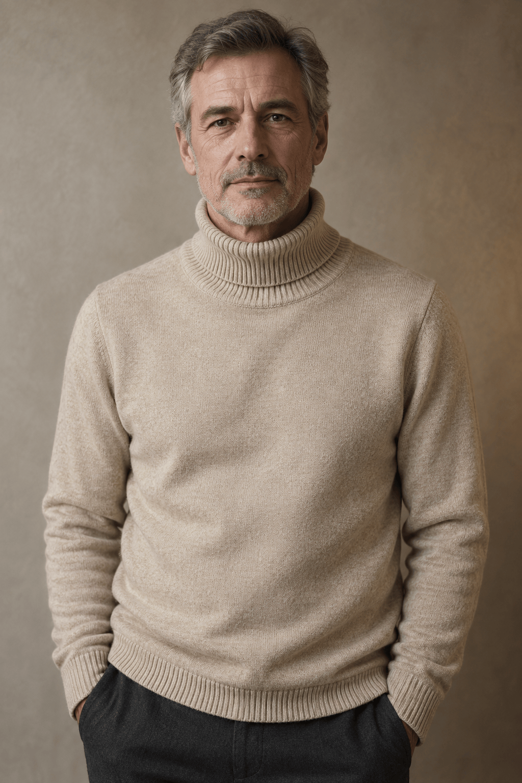 Andre Ferran Cashmere Turtleneck in Sand Beige