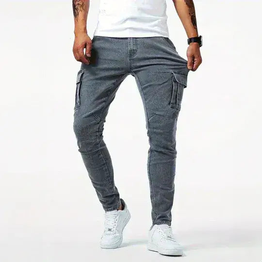 Cargo Denim Jeans in Indigo Blue