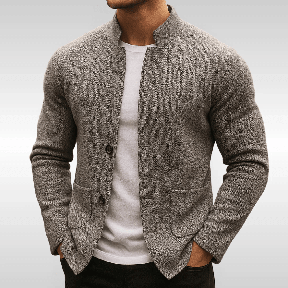 Andre Ferran Louis Knit Blazer in Gray Front Details