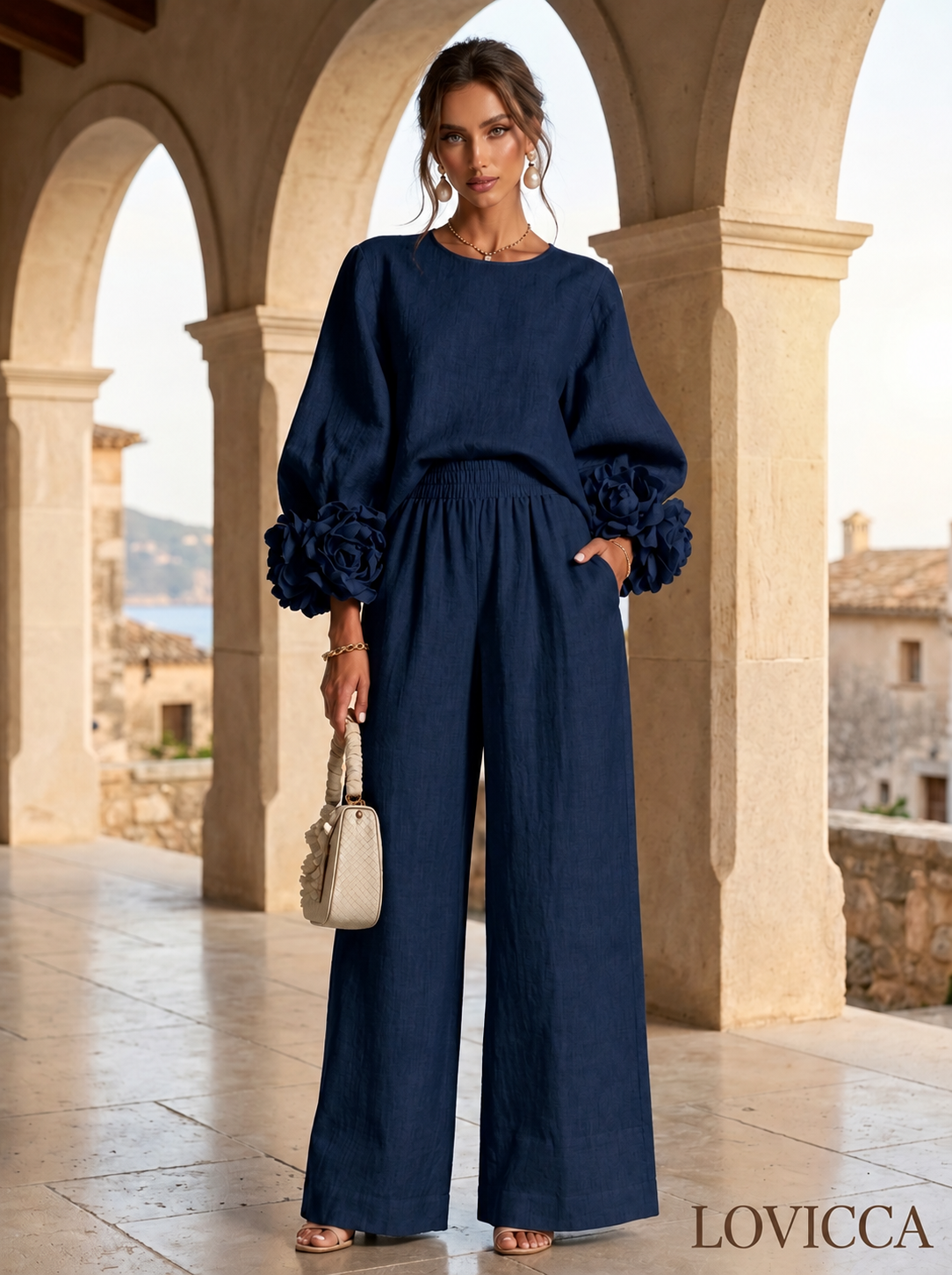 Chic 3D Rosette Sleeve Ensemble Full Length