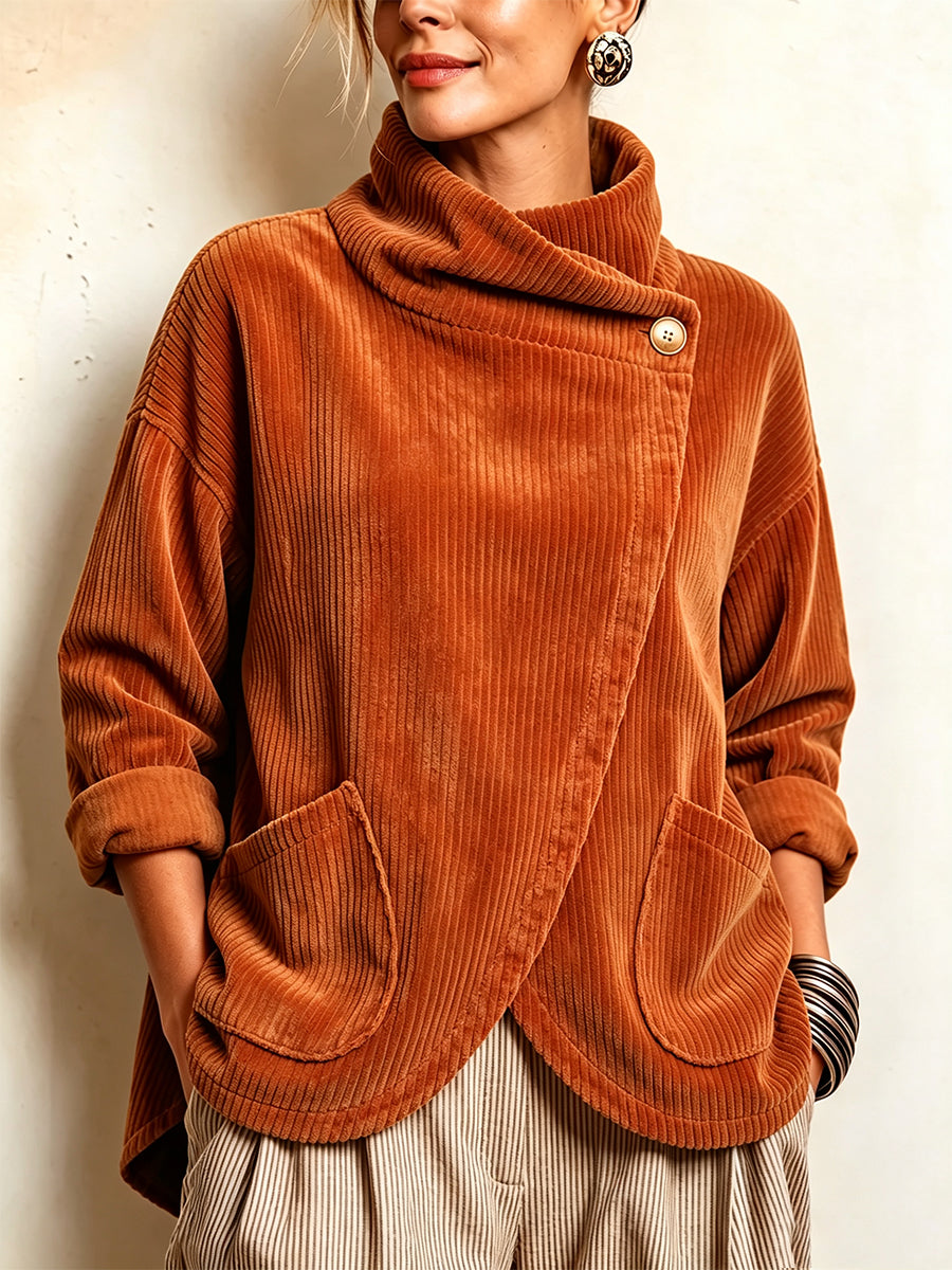 Orange asymmetric corduroy top