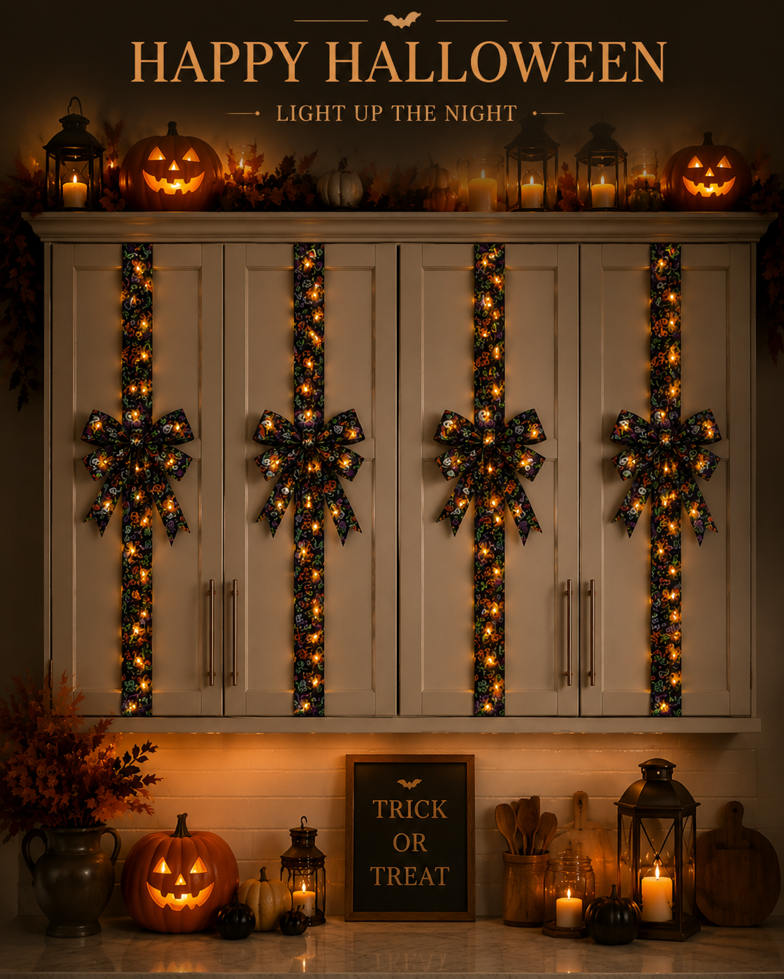 Light Up Halloween LED Bow Decoration