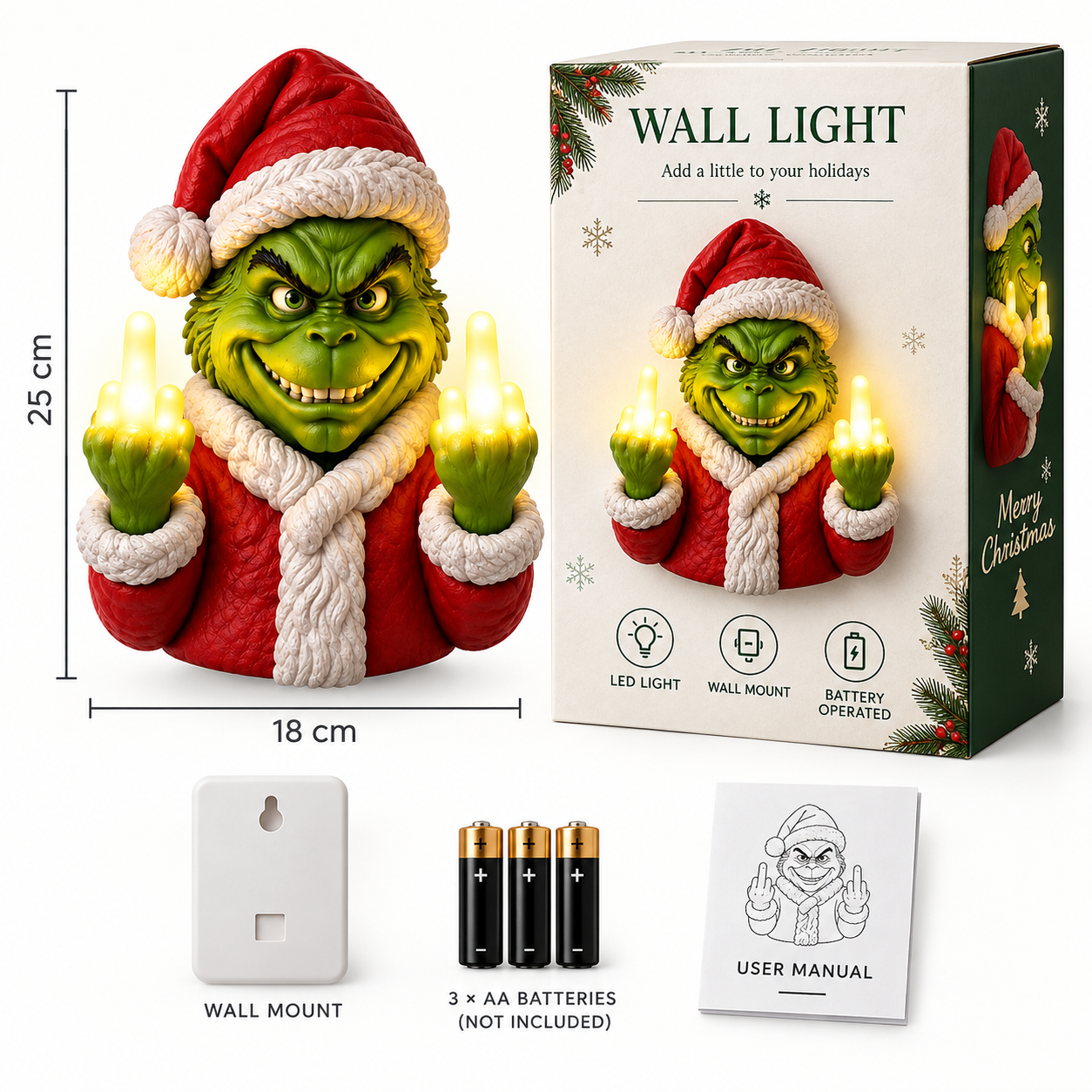 🎄 The Grinch Santa Wall Light