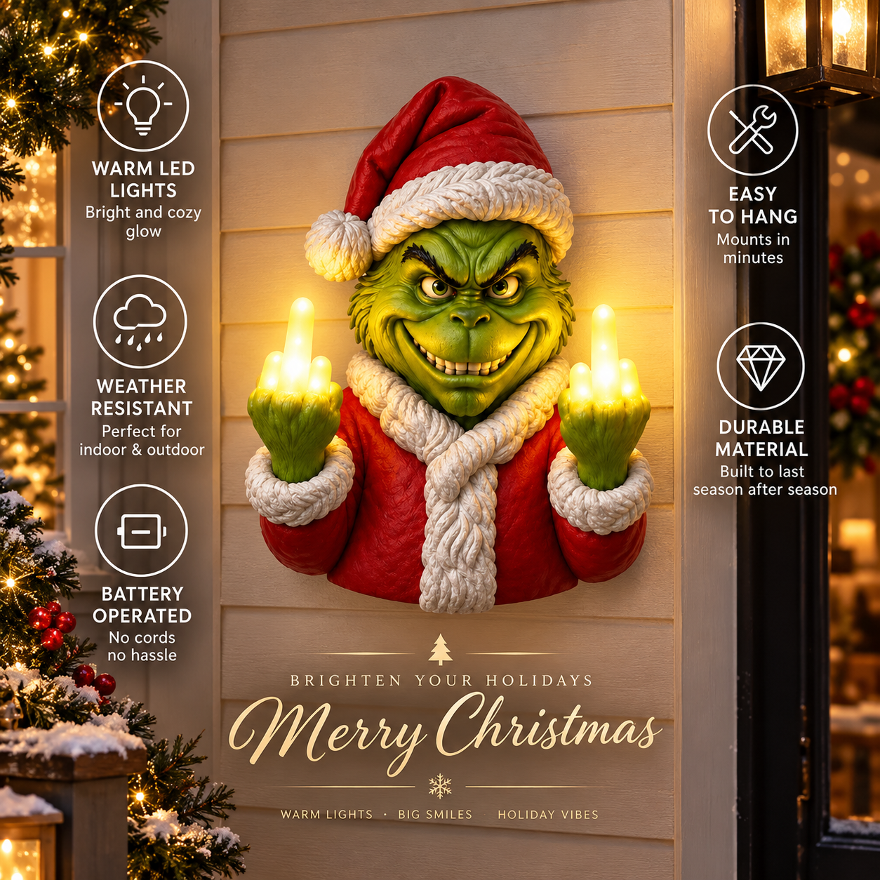 🎄 The Grinch Santa Wall Light