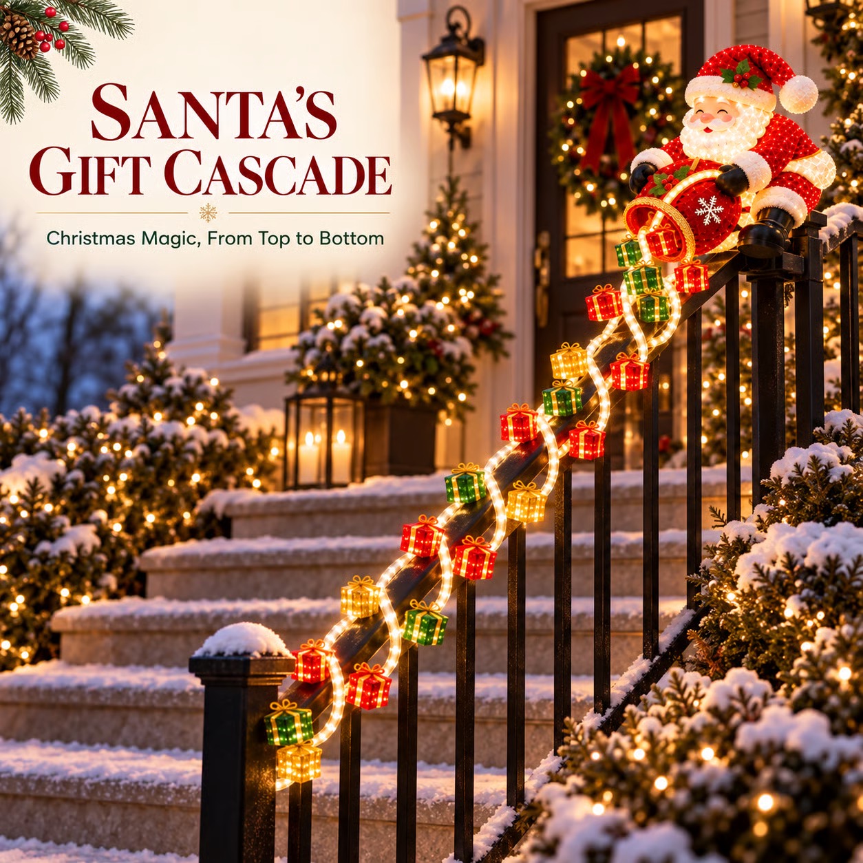 🎅 Santa Magic Gift Cascade Railing Light