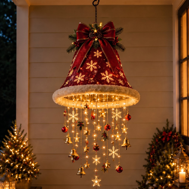 🎅 Lighted Santa Hat Hanging Chandelier 🎄 | 5 Styles Warm White LED String Lights | Indoor Outdoor Porch Yard Holiday Hanging Decor Christmas Gift