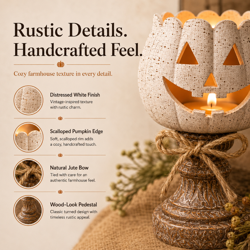 🕯️Set of 3 Rustic White Pumpkin Tealight Holders 🎃 Farmhouse Fall Decor for Halloween & Thanksgiving