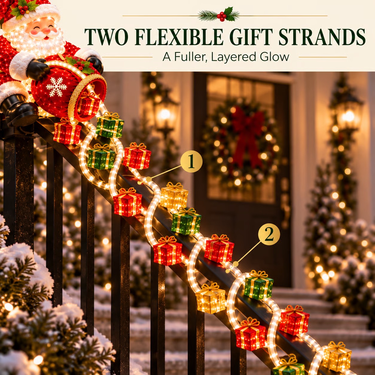 🎅 Santa Magic Gift Cascade Railing Light