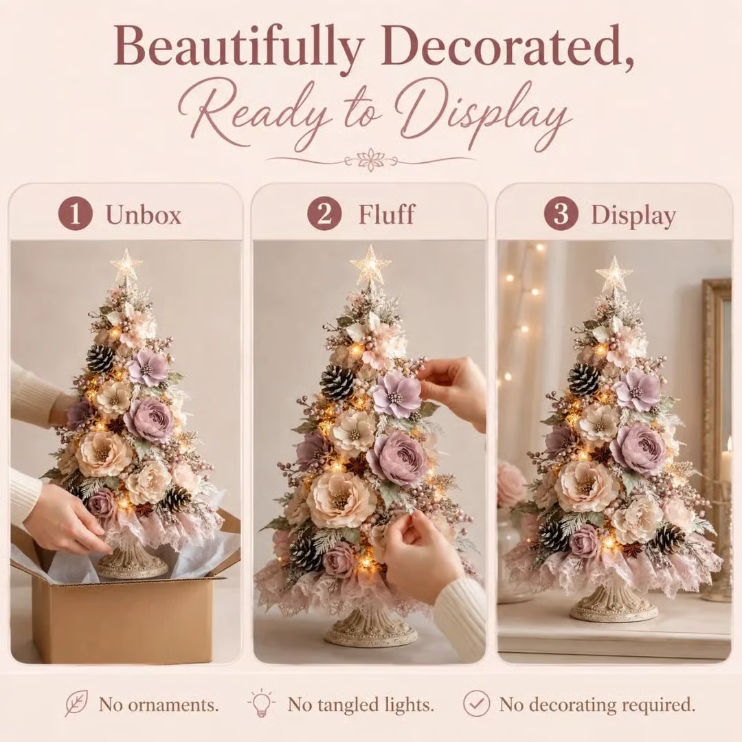 Blush Bloom Pre-Lit Floral Christmas Tree