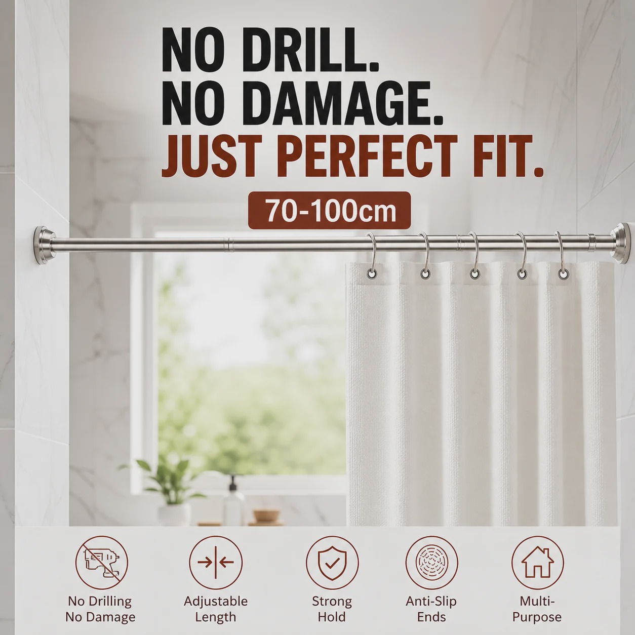 🛏️ 🔧 Adjustable No-Drill Tension Rod – Damage-Free Install, Anti-Slip & Multi-Purpose, Max 15KG Load 🏠