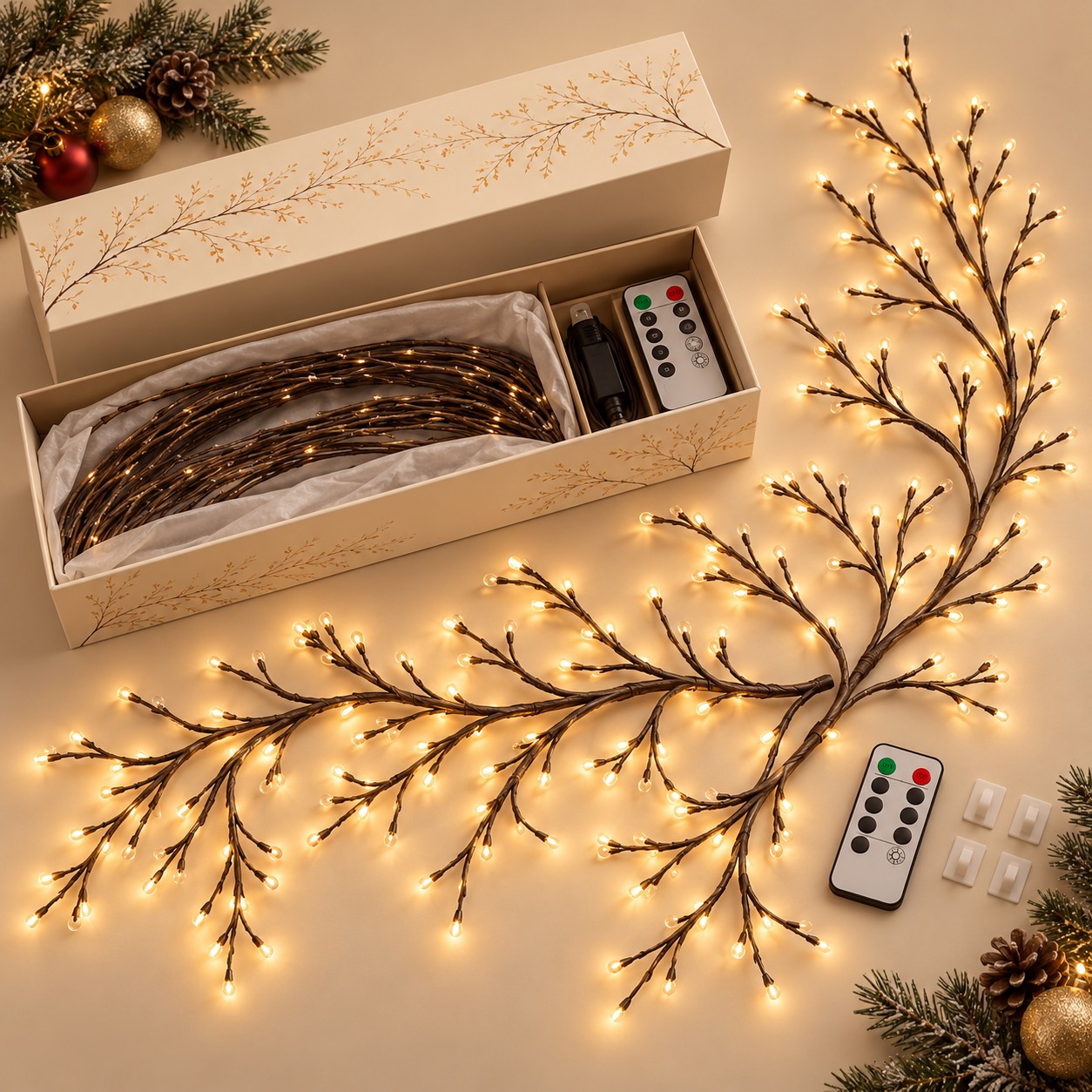 Enchanted Willow Vine Christmas Lights | 8 Lighting Modes, Warm White Glow for Holiday Wall Decor