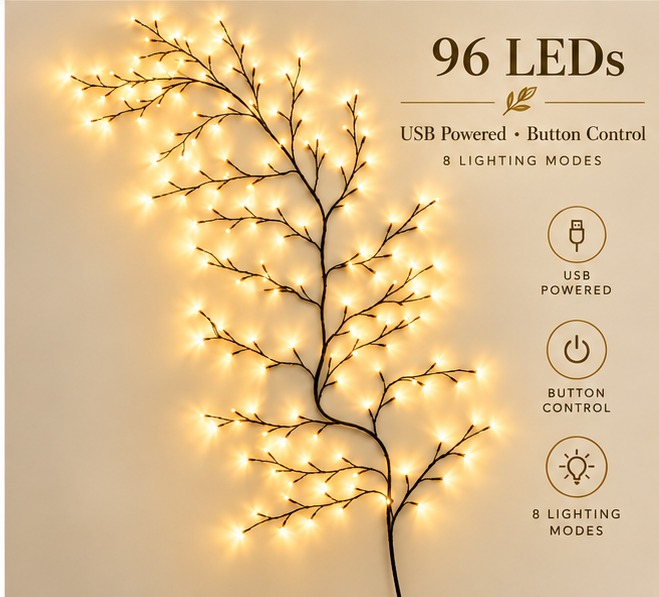 Enchanted Willow Vine Christmas Lights | 8 Lighting Modes, Warm White Glow for Holiday Wall Decor