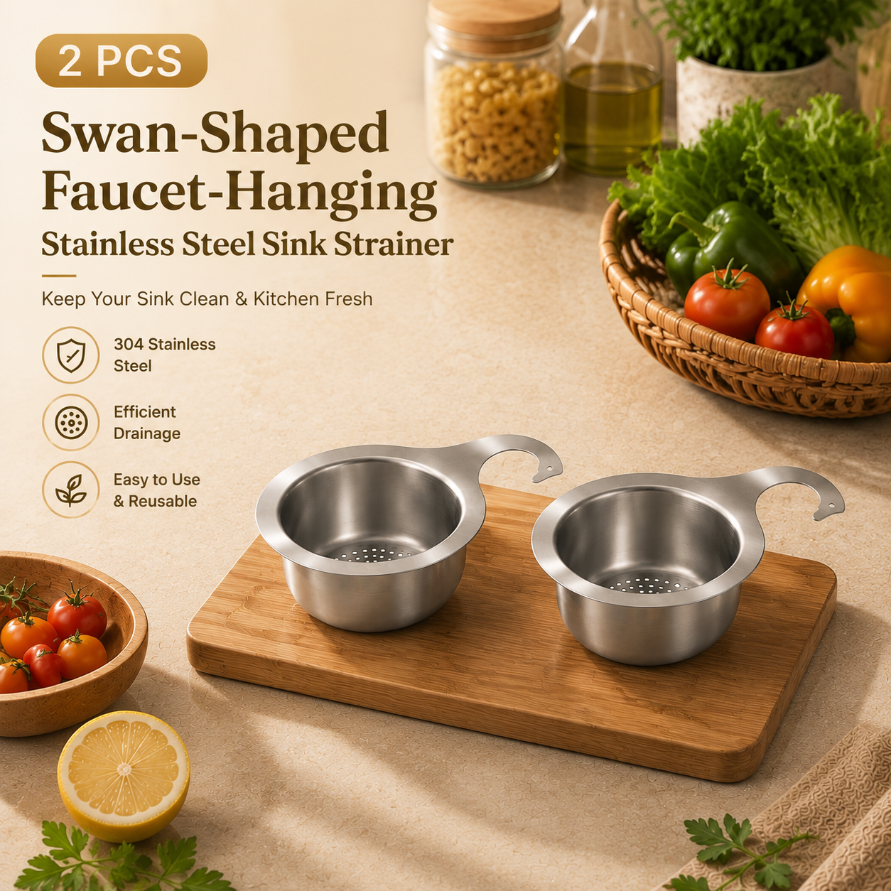 Swan‑Shaped Faucet‑Hanging Stainless Steel Sink Strainer