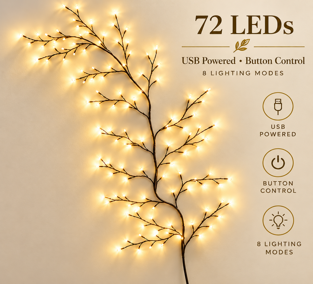 Enchanted Willow Vine Christmas Lights | 8 Lighting Modes, Warm White Glow for Holiday Wall Decor