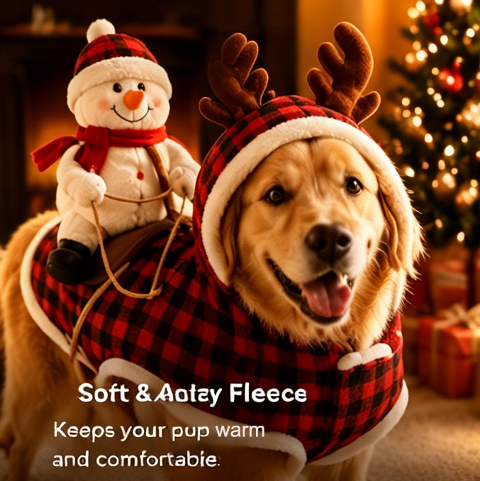 🎄 Merry Moments Christmas Dog Costume 🐶 – Snowman & Santa Rider Holiday Outfit