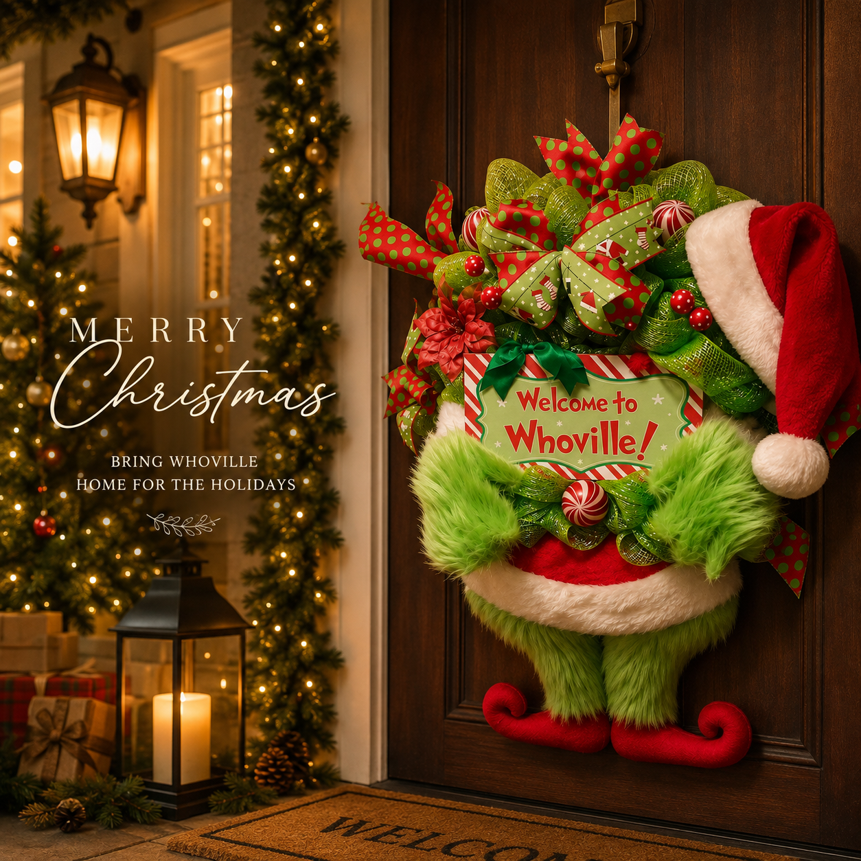 Welcome to Whoville Grinch Christmas Door Wreath