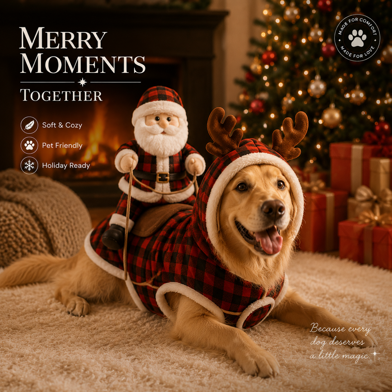 🎄 Merry Moments Christmas Dog Costume 🐶 – Snowman & Santa Rider Holiday Outfit