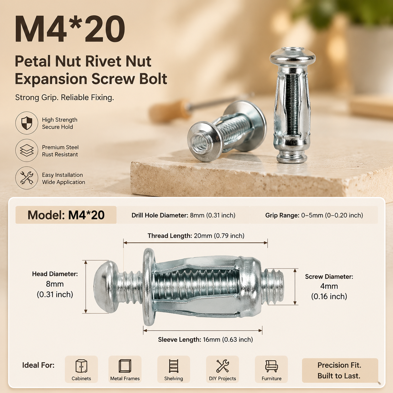 20‑Pack Hollow Wall Anchors with Screws, Cavity Fixing for Aluminum Cladding, Sheet Steel, Pipes & Thin Hollow Walls | Sold as Full Pack Only