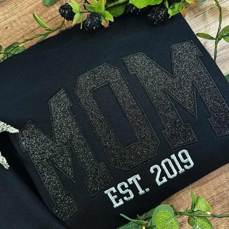 Custom Embroidered Glitter Vinyl MAMA Sweatshirt-Gift For Mom & Grandma Mother's Day Gift