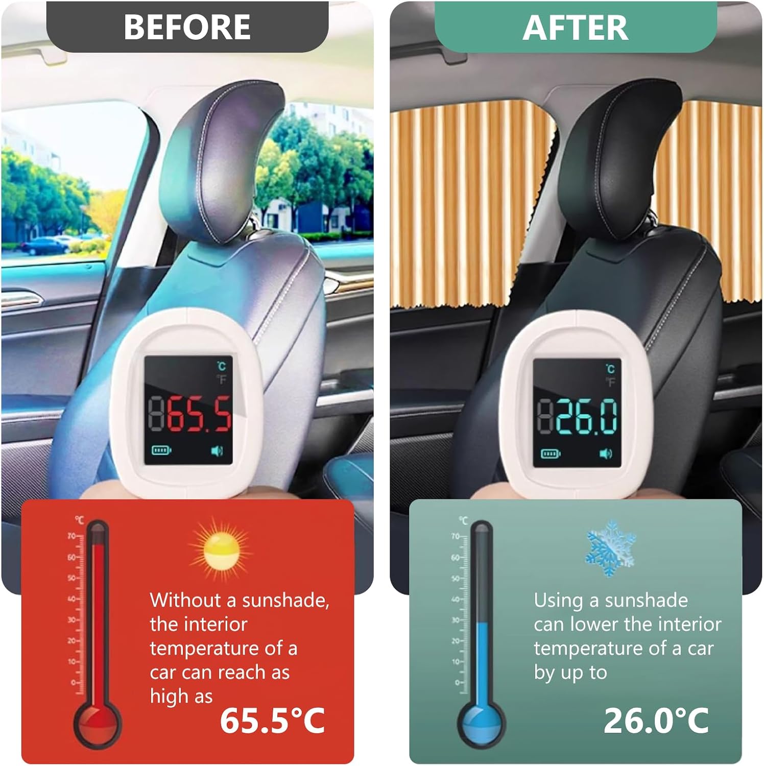 4‑Piece Magnetic Car Window Sun Shades, Front & Rear Side Window Sun Blocker, Heat UV Protection Car Curtain for Sedan SUV Truck, Privacy Automotive Window Shade with Fixing Straps, Gold/Black/Silver